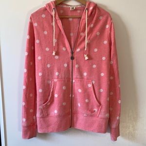 Roxy pink polka dot zip up hoodie. Great condition